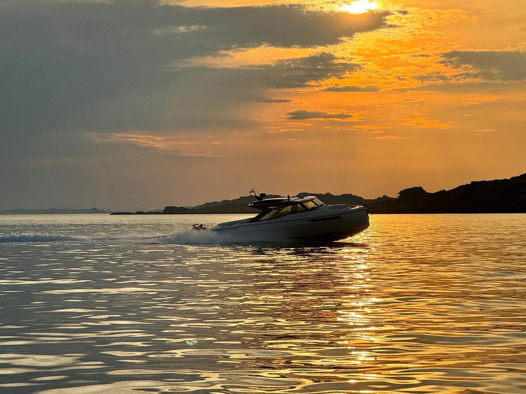 YUMI at sunset on the Mediterranean